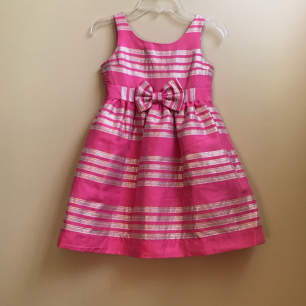 GIRLS PINK AND GOLD LILLY PULITZER BOW DRESS SZ 7
